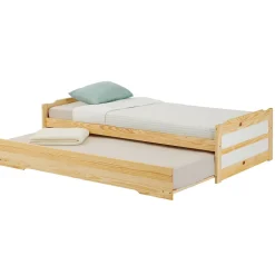 Lit gigogne LORENA en pin massif, 90 x 190 cm, vernis naturel et blanc