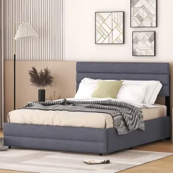 Lit gigogne pour adulte et enfant 140 x 200cm & 90 x 190cm avec broche pour deux personnes et deux tiroirs, gris