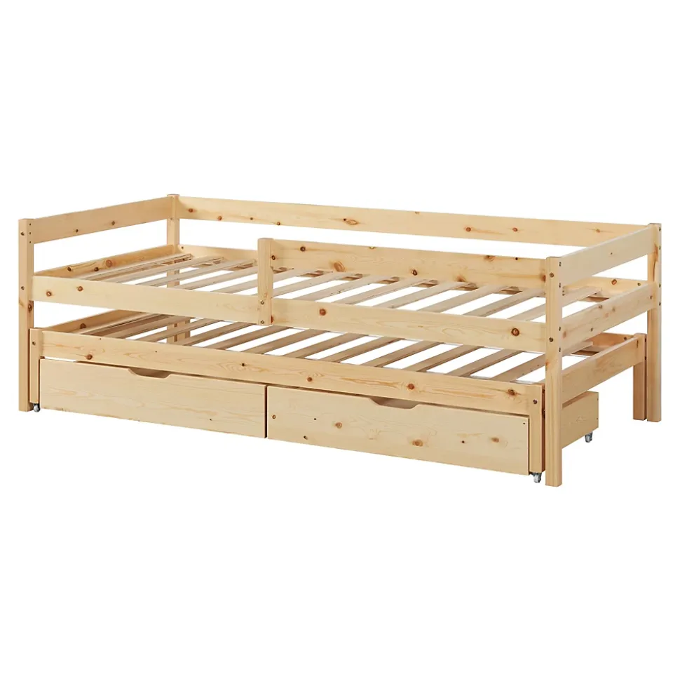 Lit gigogne pour enfant Sonkajärvi avec 2 tiroirs bois de pin 90 x 200 cm naturel en.casa
