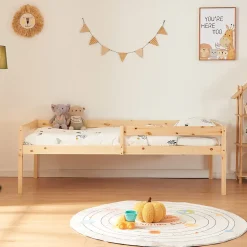 Lit gigogne pour enfant Sonkajärvi avec 2 tiroirs bois de pin 90 x 200 cm naturel en.casa