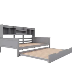 Lit gigogne simple 90x200 cm en bois avec rangement intégré - multifonction, pratique et spacieux, gris, sans matelas