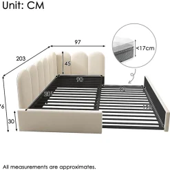 Lit Gigogne Simple 90x200 cm avec Lit Secondaire 90x190 cm - Gain de Place pour Chambre d'enfant - Velours Beige - Sans Matelas