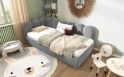 Lit Gigogne Simple 90x200 cm avec Lit Secondaire - Design Moderne Gain de Place pour Chambre enfant - Velours Gris - Sans Matelas