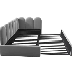 Lit Gigogne Simple 90x200 cm avec Lit Secondaire - Design Moderne Gain de Place pour Chambre enfant - Velours Gris - Sans Matelas