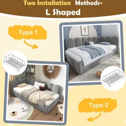 Lit Gigogne Simple 90x200 cm avec Lit Secondaire - Design Moderne Gain de Place pour Chambre enfant - Velours Gris - Sans Matelas