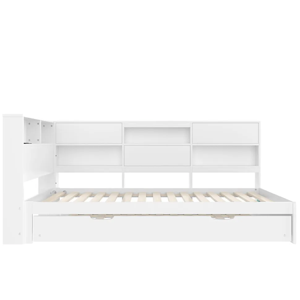 Lit Gigogne 90x200 cm - avec Lit Tiroir 90x190 cm et Rangement, Lit Multifonction Bois Kiefernholz + MDF + Plywood - Blanc