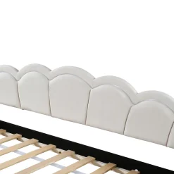 Lit Gigogne 90x200 cm - avec lit tiroir 90x190 cm et éclairage LED ambiant - sans matelas - revêtement en velours élégant - Beige