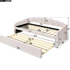 Lit Gigogne 90x200 cm - avec lit tiroir 90x190 cm et éclairage LED ambiant - sans matelas - revêtement en velours doux - Rose