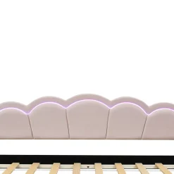 Lit Gigogne 90x200 cm - avec lit tiroir 90x190 cm et éclairage LED ambiant - sans matelas - revêtement en velours doux - Rose