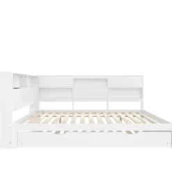 Lit Gigogne 140x200 cm - Daybed Multifonction avec Tête de Lit et Lit Tiroir - Sans Matelas - Bois Blanc