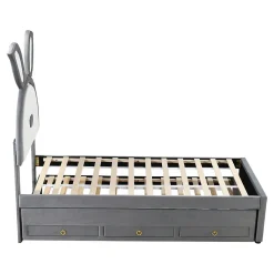 Lit Gigogne 90x200 cm - Lit avec Tiroirs de Rangement et Éclairage LED Changeant, en Velours Gris, Sans Matelas