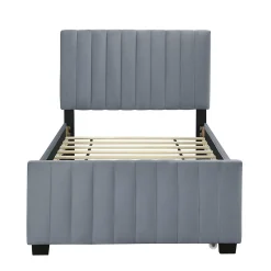 Lit Gigogne 90x190 cm - Lit avec Lit Supplémentaire, Tissu Velours Doux, Gris, Sans Matelas