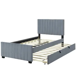 Lit Gigogne 90x190 cm - Lit avec Lit Supplémentaire, Tissu Velours Doux, Gris, Sans Matelas