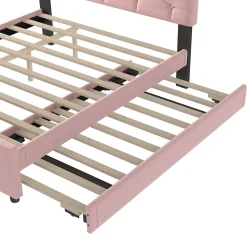 Lit Gigogne 140x200 cm - Lit Banquette Double Rembourré avec Sommier - Velours + MDF - Sans Matelas - Rose