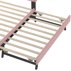 Lit Gigogne 140x200 cm - Lit Banquette Double Rembourré avec Sommier - Velours + MDF - Sans Matelas - Rose