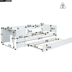 Lit Gigogne 90x200 cm - Lit Combiné enfant avec Bureau et 3 Étagères - Sans Matelas - Blanc