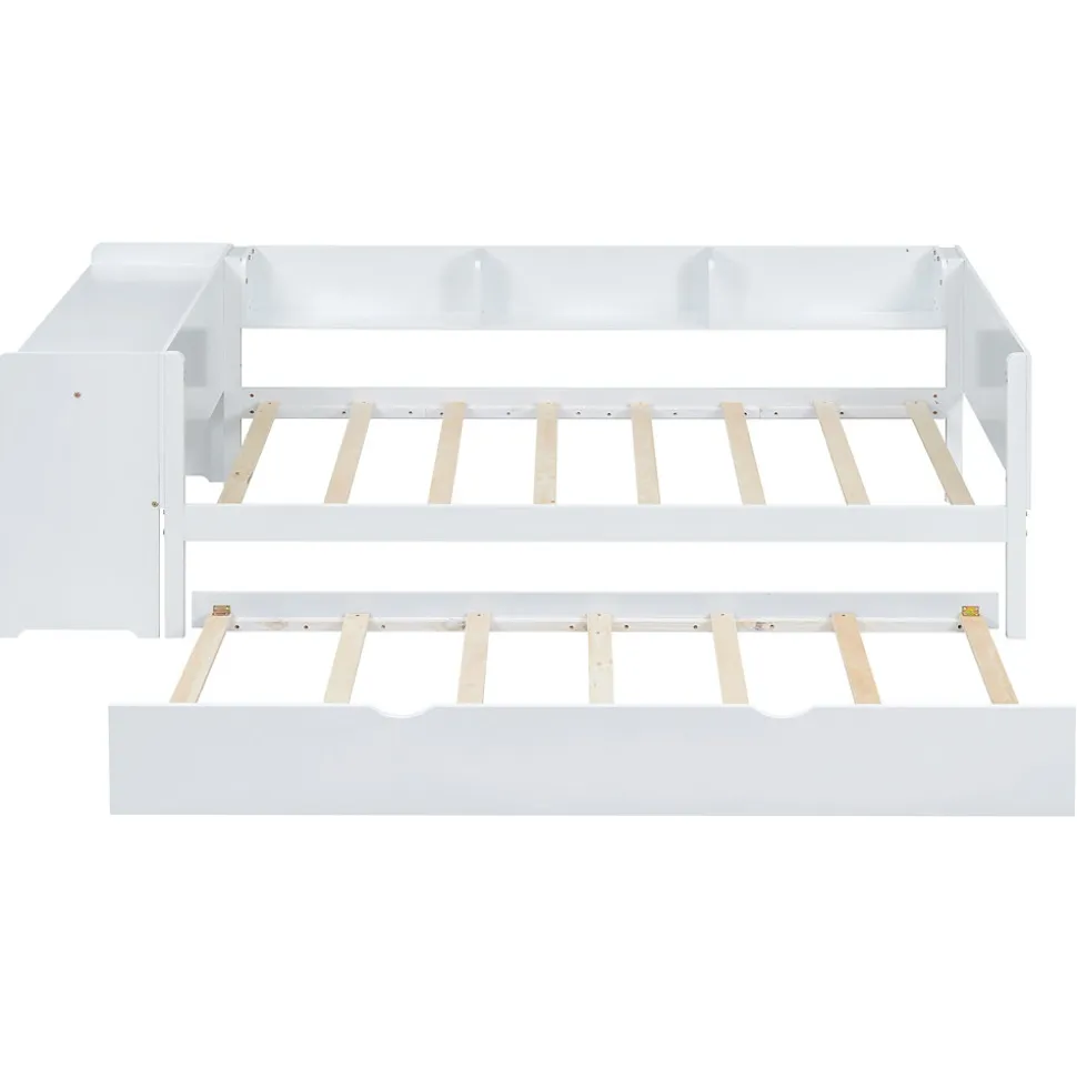 Lit Gigogne 90x200 cm - Lit Combiné enfant avec Bureau et 3 Étagères - Sans Matelas - Blanc