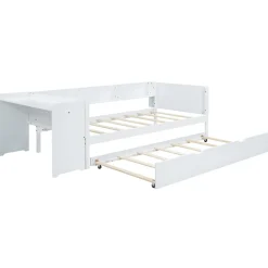Lit Gigogne 90x200 cm - Lit Combiné enfant avec Bureau et 3 Étagères - Sans Matelas - Blanc