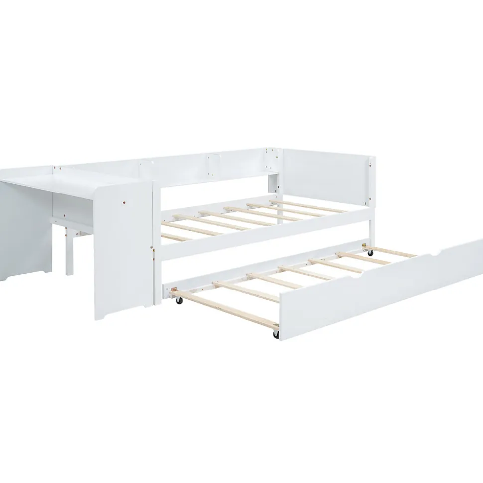 Lit Gigogne 90x200 cm - Lit Combiné enfant avec Bureau et 3 Étagères - Sans Matelas - Blanc