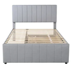 Lit Gigogne 140x200 cm - Lit Double avec Tiroirs et Lit enfant 90x190 cm, Structure en MDF et Lin, Sans Matelas - Gris