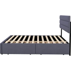 Lit Gigogne 140x200 cm - Lit Double avec Tiroirs et Rangement Extensible - Lit D'Appoint Adulte - Lin Gris - Sans Matelas
