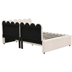 Lit Gigogne 140x200 cm - Lit Enfant Velours avec Rangement et Lit Extensible L-Forme, Sans Matelas, Beige