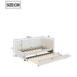 Lit Gigogne 90x200 cm - Lit enfant et d'Appoint avec Tiroir Intégré, Sommier À Lattes, Velours Beige