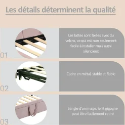 Lit Gigogne 90x200 cm - Lit Enfant Velours avec Rangement et Lit Extensible, 2-en-1 Multifonction, Sans Matelas, Rose