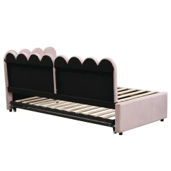 Lit Gigogne 90x200 cm - Lit Enfant Velours avec Rangement et Lit Extensible, 2-en-1 Multifonction, Sans Matelas, Rose