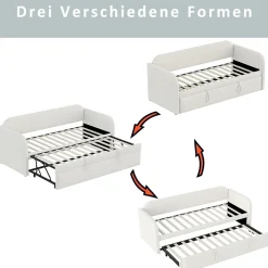 Lit gigogne 90/180x190 cm - Lit extensible avec sommier à lattes - Tissu lin respirant Beige, sans matelas