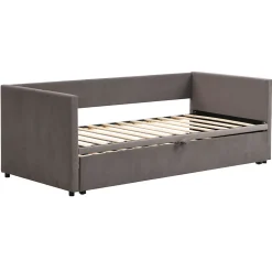 Lit Gigogne 90/180x200 cm - Lit Multifonction avec Sommier À Lattes, Convertible en deux Lits, Sans Matelas - Gris