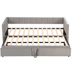 Lit Gigogne 90/180x200 cm - Lit Multifonction Convertible en Velours Doux, Sans Matelas - Gris Clair