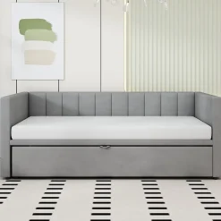 Lit Gigogne 90/180x200 cm - Lit Multifonction Convertible en Velours Doux, Sans Matelas - Gris Clair