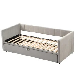 Lit Gigogne 90/180x200 cm - Lit Multifonction Convertible en Velours Doux, Sans Matelas - Gris Clair