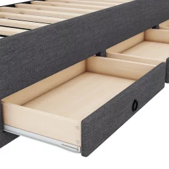 Lit Gigogne 90x200 cm - Lit Simple avec 3 Tiroirs de Rangement et Tête de Lit Réglable, Rembourré en Tissu Lin, sans Matelas, Gris