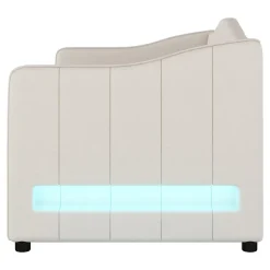 Lit gigogne 90x200 cm - Lit simple avec lit tiroir et sommier à lattes - Lin + MDF - Sans matelas - Beige