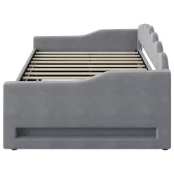 Lit gigogne 140x200 cm - Lit simple avec lit d'appoint extensible - MDF et Lin - Sans matelas - Gris