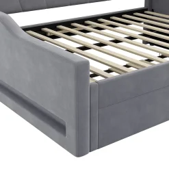 Lit gigogne 140x200 cm - Lit simple avec lit d'appoint extensible - MDF et Lin - Sans matelas - Gris