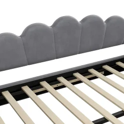 Lit gigogne 140x200 cm - Lit simple avec lit d'appoint extensible - MDF et Lin - Sans matelas - Gris