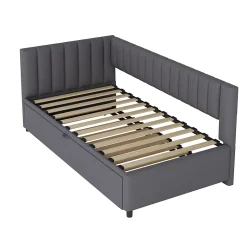 Lit Gigogne 90/180x200 cm - L-Shaped avec Lit Coulissant, Convertible pour enfants et Invités, Velours Gris Foncé, Sans Matelas