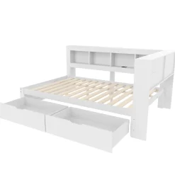 Lit gigogne 140x200 cm ado avec couchage supplémentaire 90x190 cm, prises et 2 ports USB, structure pin+MDF blanc