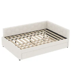 Lit gigogne 140x200 cm avec lit tiroir, lampe intégrée, ports USB et Type-C - 2 couchages gain de place - imitation laine blanc