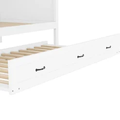 Lit gigogne 90x200 cm avec rangement latéral, LED télécommande et ports USB - sommier inclus - blanc - sans matelas