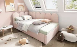 Lit Gigogne 90x200 cm avec Second Couchage - Design Moderne Gain de Place - Velours Rose - Sans Matelas