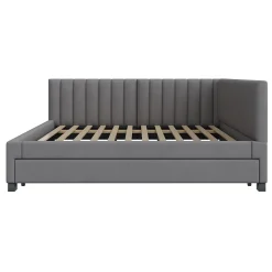 Lit Gigogne 140x200 cm avec Sommier à Lattes et Lit Tiroir Multifonction - Sans Matelas - Velours Gris