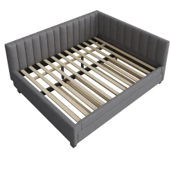 Lit Gigogne 140x200 cm avec Sommier à Lattes et Lit Tiroir Multifonction - Sans Matelas - Velours Gris