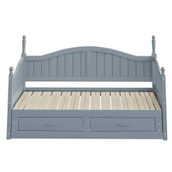 Lit Gigogne 90/180x200 cm avec Tiroirs et Sommier à Lattes Intégré, Lit Multifonction en Pin Massif, Gris