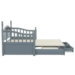 Lit Gigogne 90/180x200 cm avec Tiroirs et Sommier à Lattes Intégré, Lit Multifonction en Pin Massif, Gris