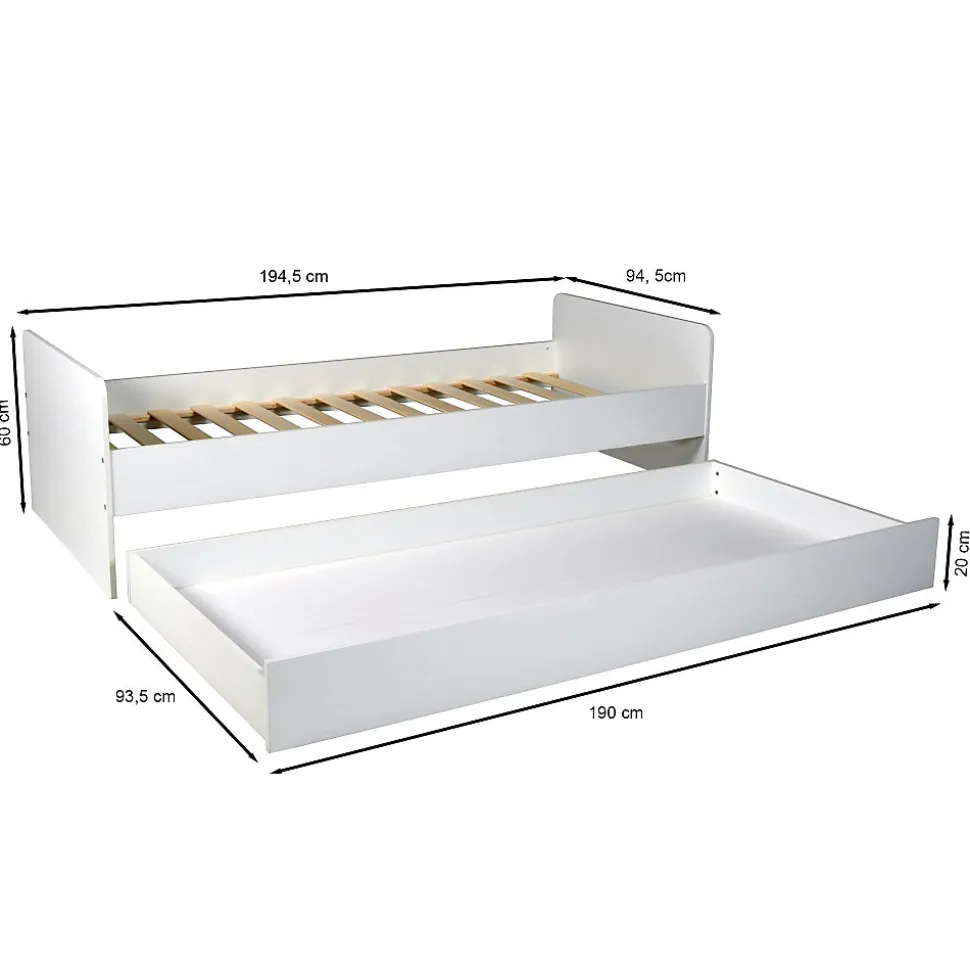 Lit gigogne 90x190 cm BALI / Blanc