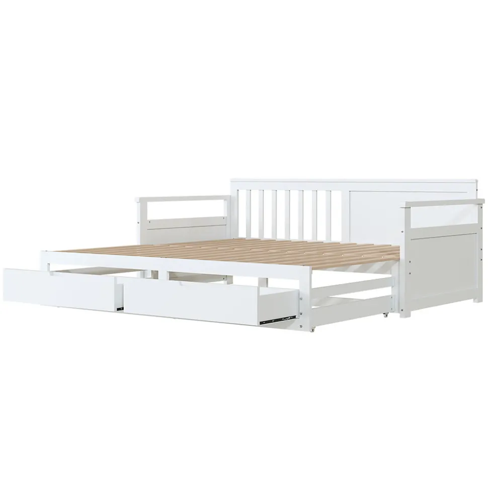 Lit Gigogne 90/180x190 cm Bois Blanc avec Tiroirs et Lit Sur Roulettes, Multifonction pour Chambre enfant, Blanc